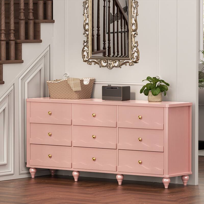 Modern 9-Drawer Dresser Closet Organizer, 63-In Chest of Drawers TV Stand