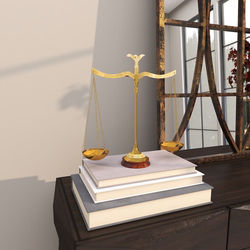 Gold Metal Small Vintage Style Decorative Scales with Red and Green Floral Accents