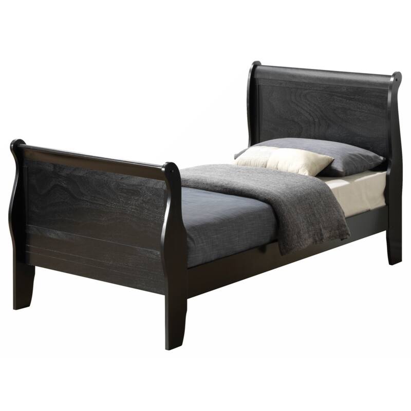 Black Platform Bed with Wood Trim, Twin Size - Black