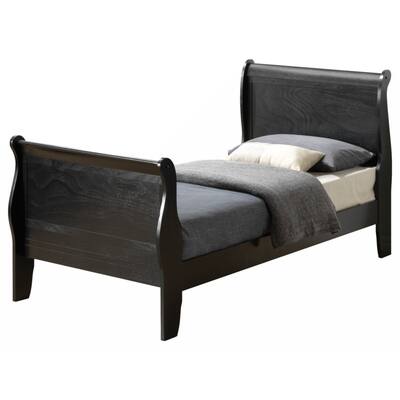Black Platform Bed with Wood Trim, Twin Size