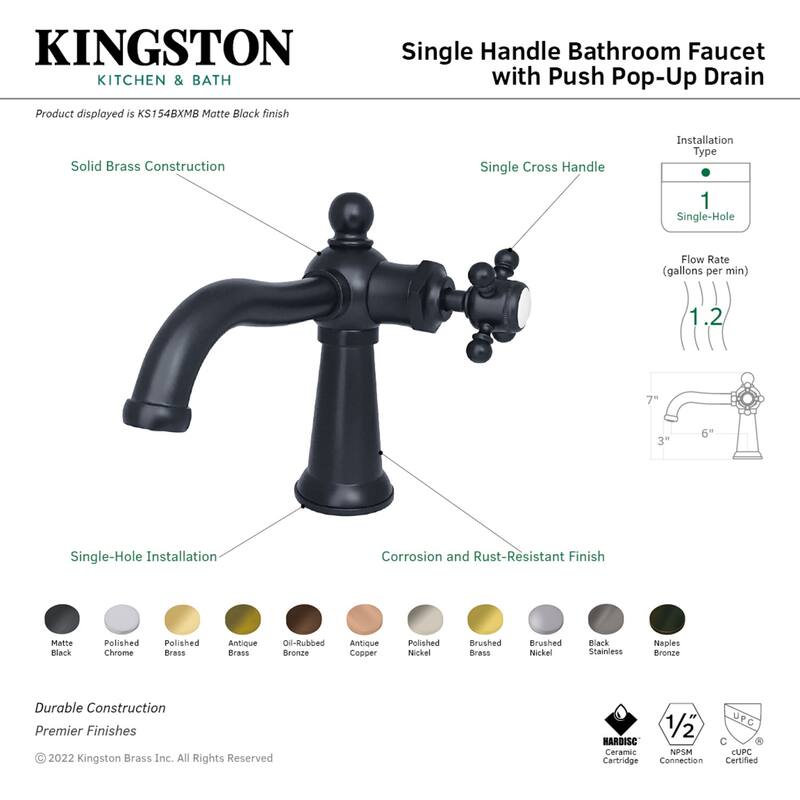 Nautical Single-Handle Bathroom Faucet with Push Pop-Up