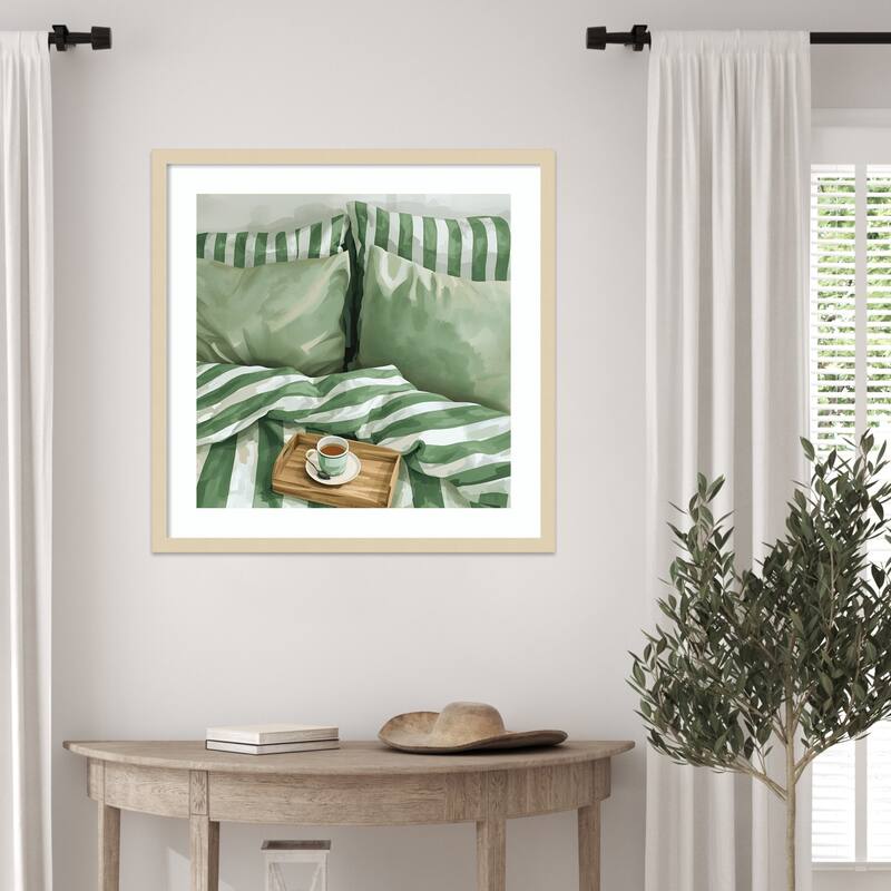 Tee im Bett by Ohkimiko Wood Framed Wall Art Print