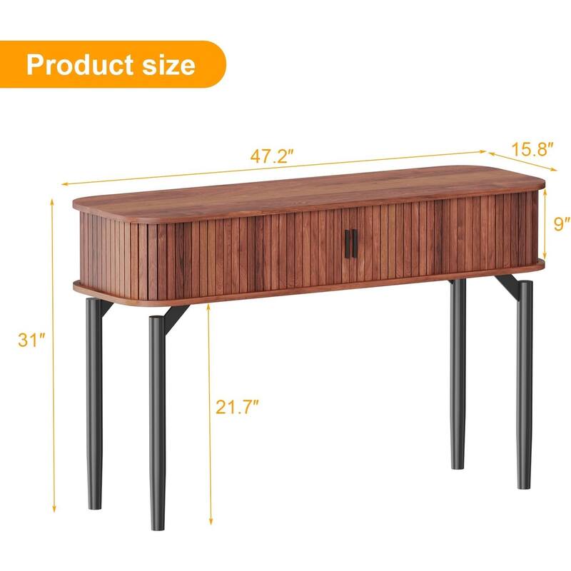 47" Fluted Console Table with Drawers, Narrow Entryway Tables with Storage and Shelves