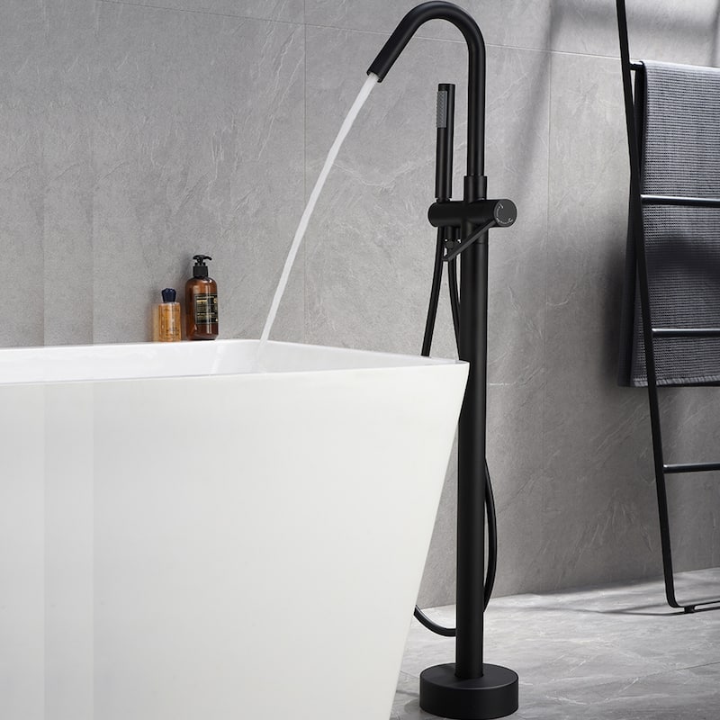Floor Mounted 45''H Freestanding 360 Swivel Spout Bathtub Tub Filler With Handheld Showerhead