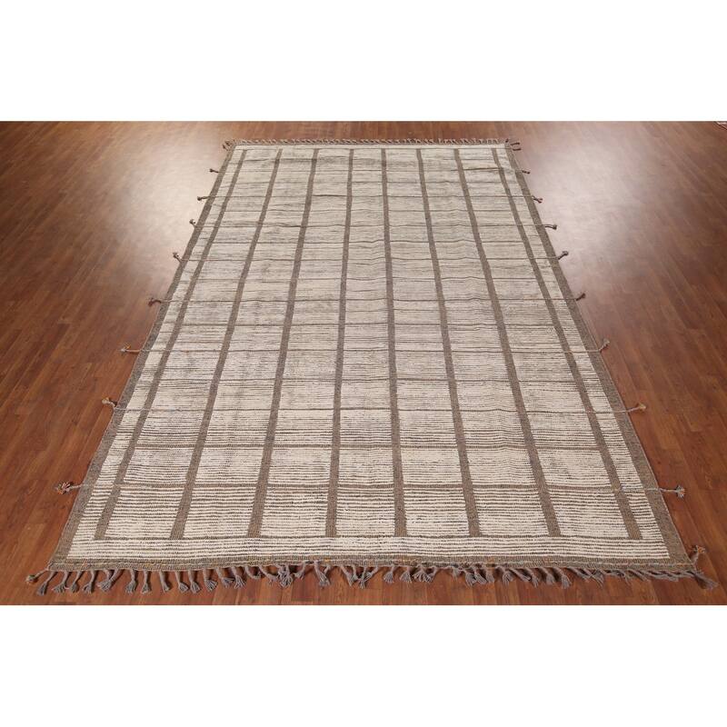 Checkered Moroccan Oriental Area Rug Hand-Knotted Wool Carpet - 8'0"x 12'3"