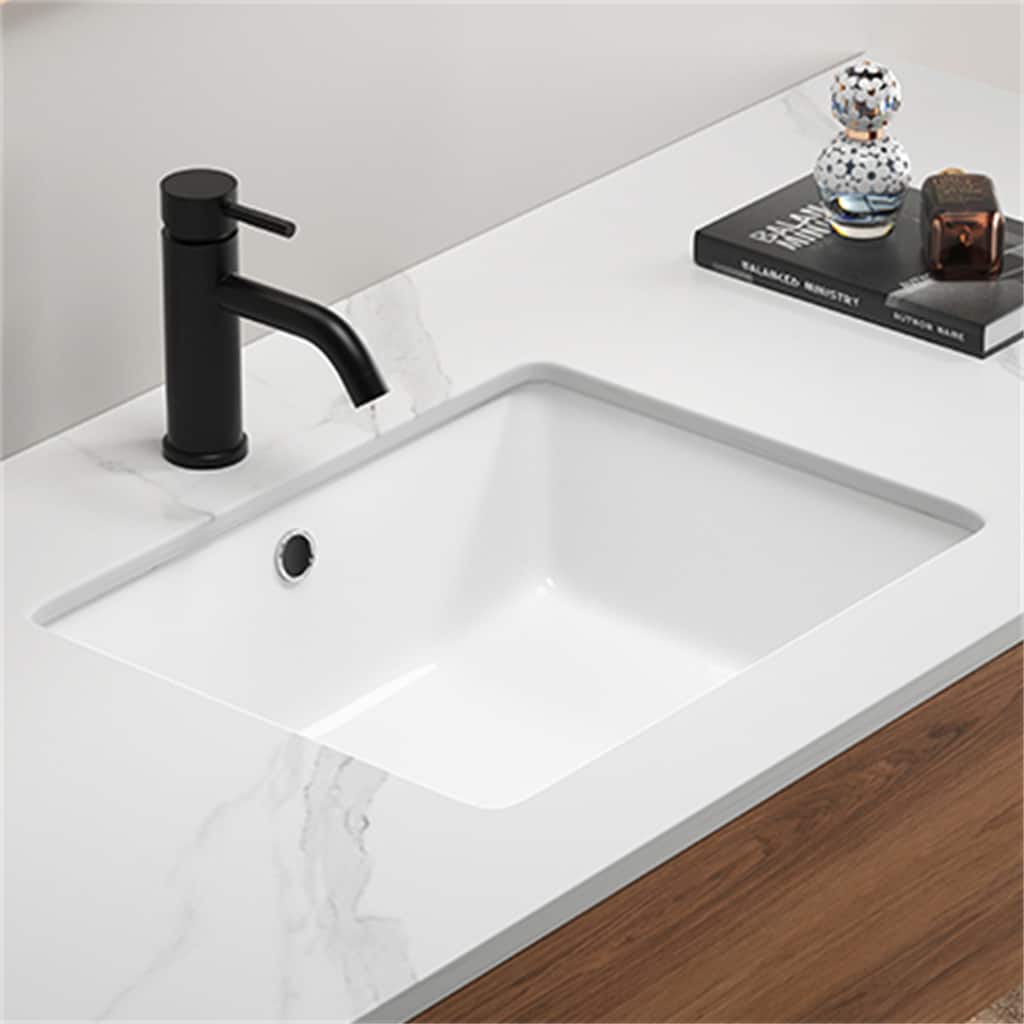 Rectangular Undermount Ceramic Bathroom Vessel Sink with Overflow