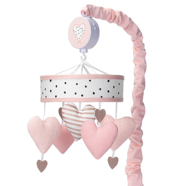 slide 2 of 6, Lambs & Ivy Signature Heart to Heart Pink/White Musical Baby Crib Mobile