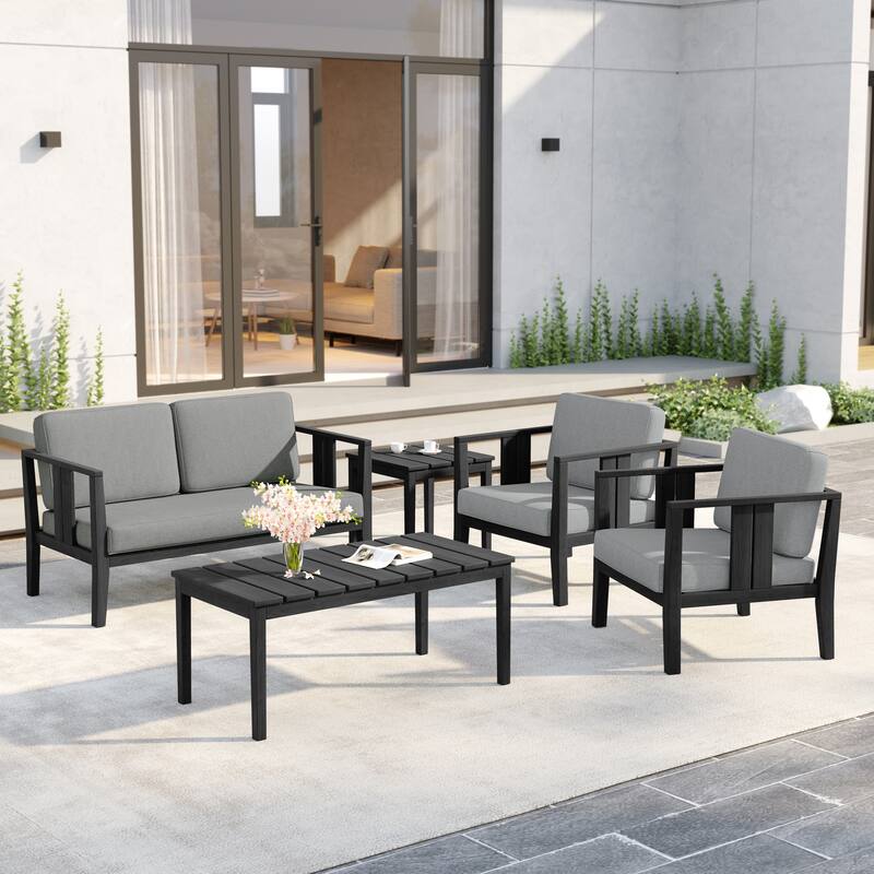 5-Piece Patio Furniture Solid Teak Outdoor Conversation Set