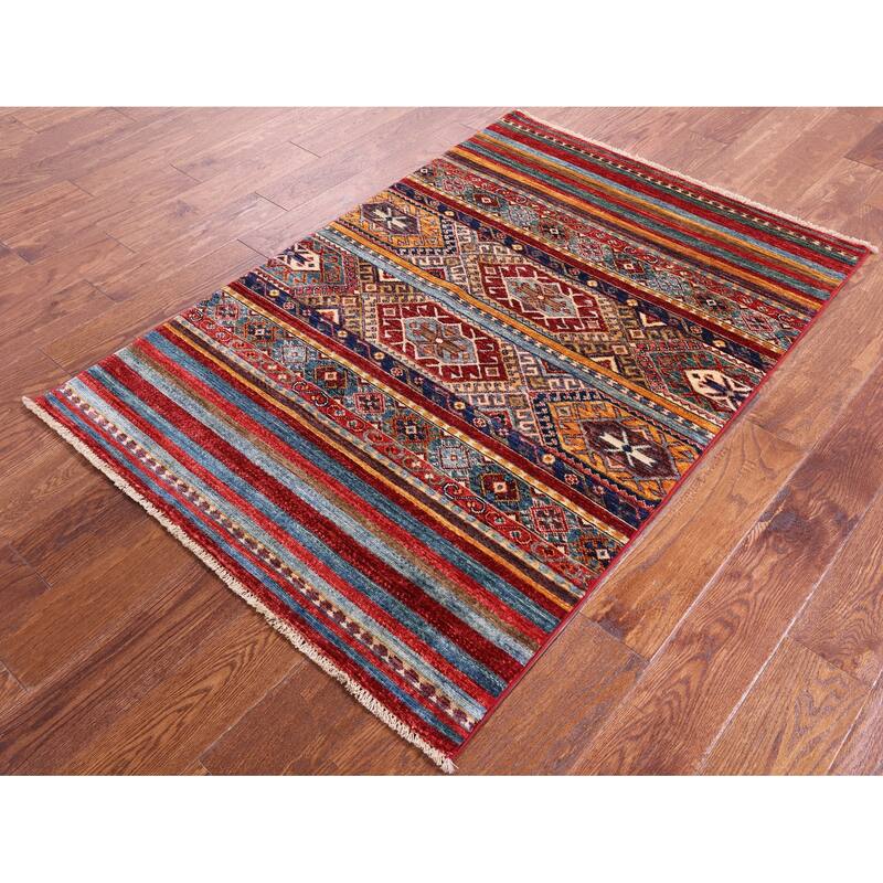 Golden Nile Khorjin Persian Gabbeh Hand Knotted Wool Rug - 3' 4" X 4' 11"