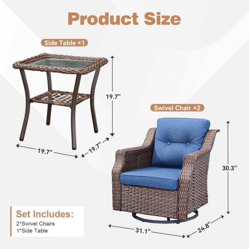 Pocassy Outdoor Swivel Chair Glider Chair with Side Table