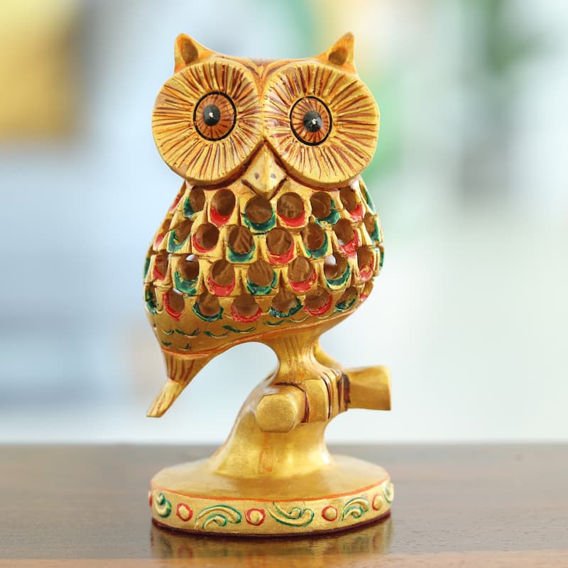 Novica Handmade Palatial Owl Wood Sculpture