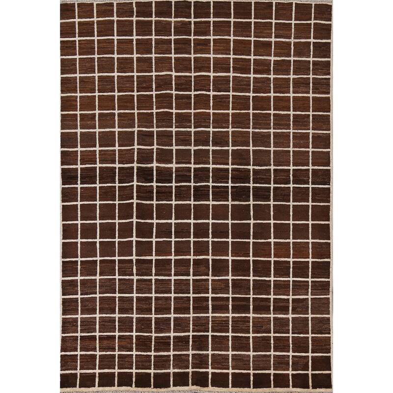 Checkered Gabbeh Kashkoli Modern Oriental Wool Area Rug Hand-knotted - 4'9" x 6'7"