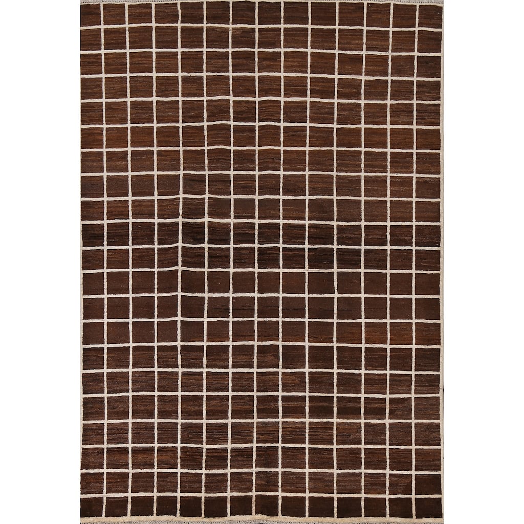 Checkered Gabbeh Kashkoli Modern Oriental Wool Area Rug Hand-knotted - 4'9" x 6'7"