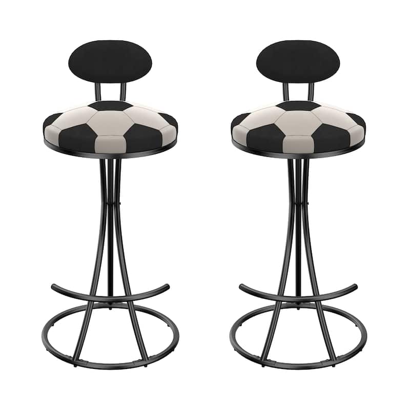 Upholstered S-shaped Barstools Set of 2 Velvet Counter Bar Stools Football Print Round Dining Stool