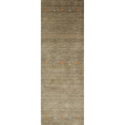 Hand Knotted Oriental 100% Wool Carpet Tribal Animal Pictorial Green Gabbeh Runner Rug - 7' 10'' X 2' 4''