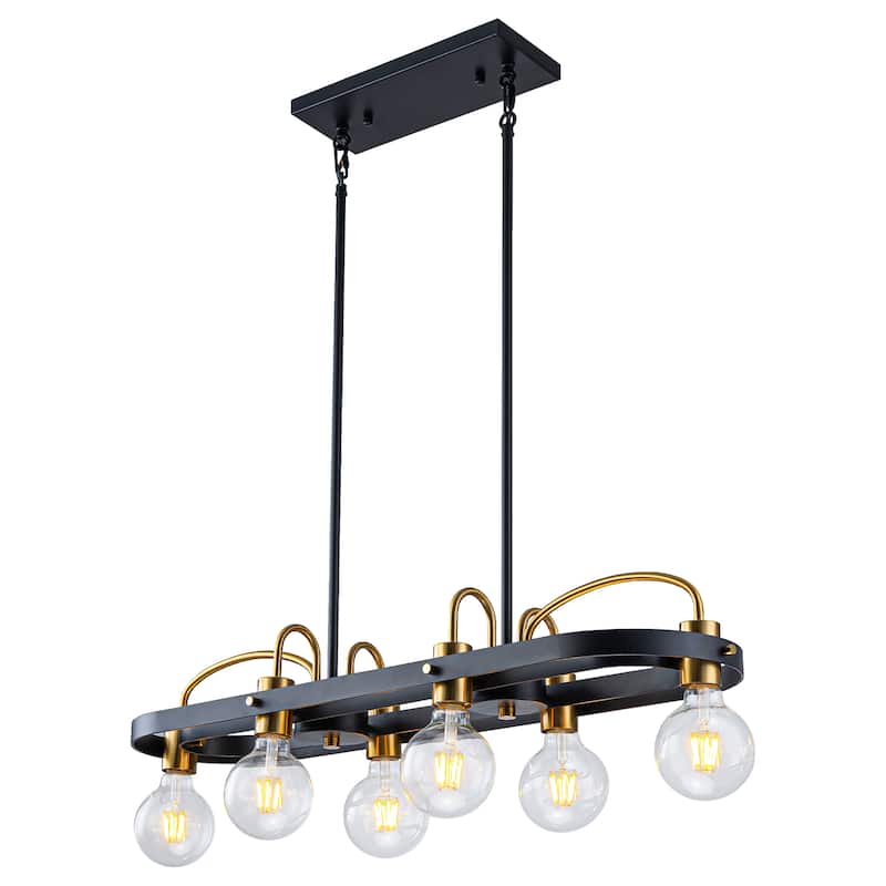 6 Lights Black and Gold Rectangle Chandelier - Black/Gold