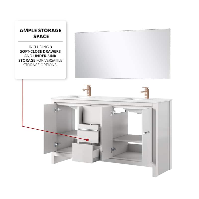 Lafarre Bath Vanity with Quartz Top, Sink, Mirror and Rose Gold Faucet