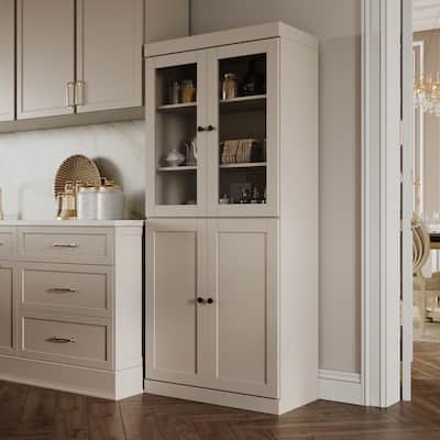 Palace Imports 100% Solid Wood 32" Pantry Cabinet with Clear Glass, Shaker Doors and Adjustable Shelves