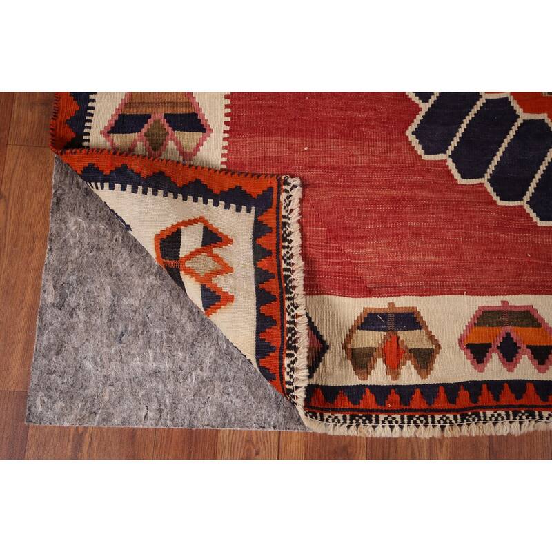 Kilim Qashqai Persian Vintage Rug Flatweave Red Tribal Wool Carpet - 5'2"x 8'0"