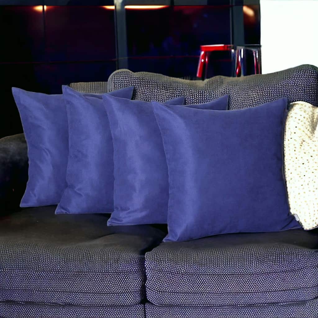 HomeRoots Set Of Four 26" X 26" Navy Blue Polyester Zippered Pillow Cover