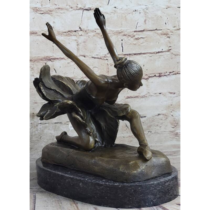 Original Bronze Statue Free As Bird Ballerina Dancer Art Deco Marble Figurine Nr