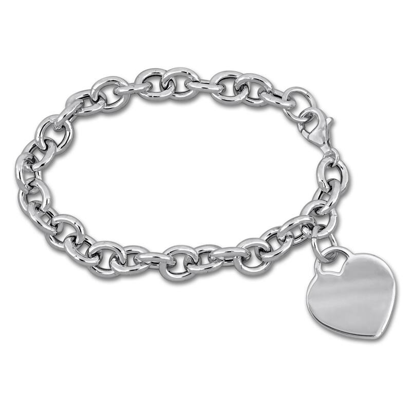 Miadora 8.5mm Heart Charm Link Bracelet in Sterling Silver - 7.5 in