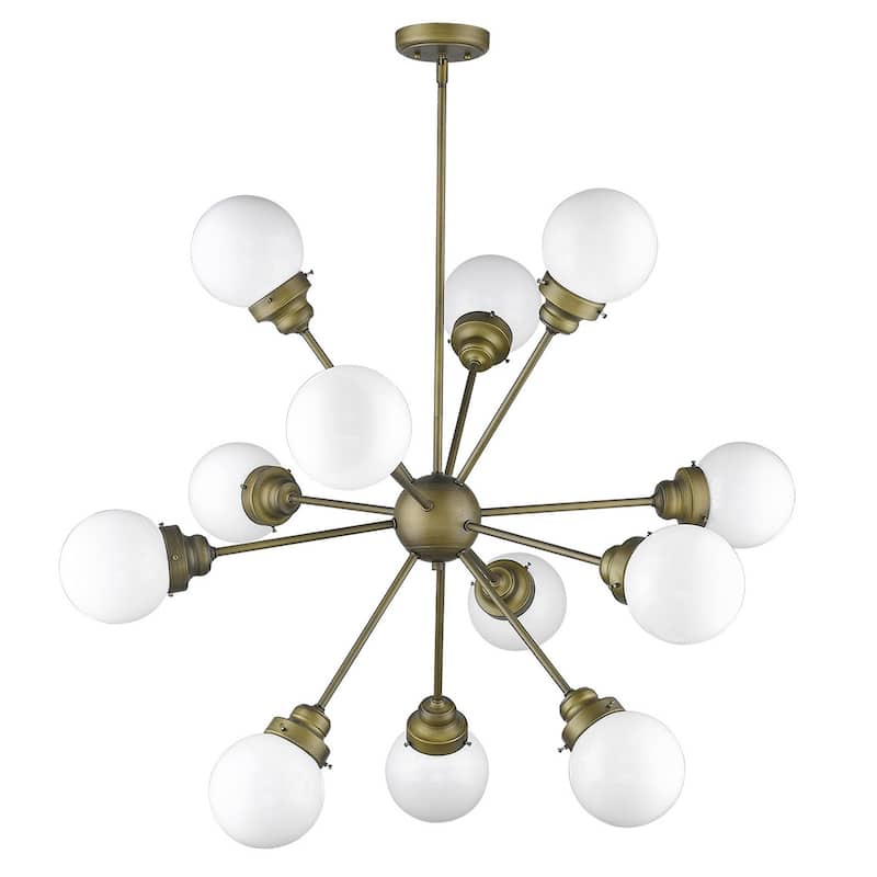 HomeRoots Bronze Sputnik Twelve Light Frosted Metal Dimmable Chandelier With Off White Shades - 40' X '40' X '40