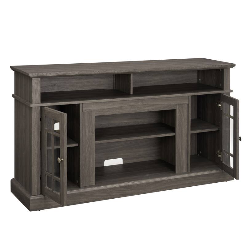 Classic TV Media Stand Modern Entertainment Console for TV Up to 65", Open and Closed Storage Space, Dark Walnut/Black