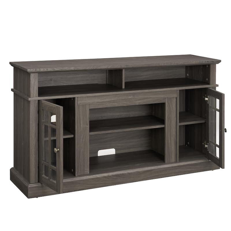 Wooden Media TV Stand, Multifunctional Entertainment Center, Console Table with 2 Glass Door & Adjustable Shelves