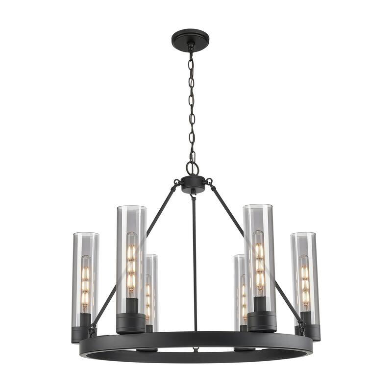 Innovations Lighting Downtown Urban - Boreas - 6 Light 29" Chandelier with 11" Shades - Matte Black/Light Smoke