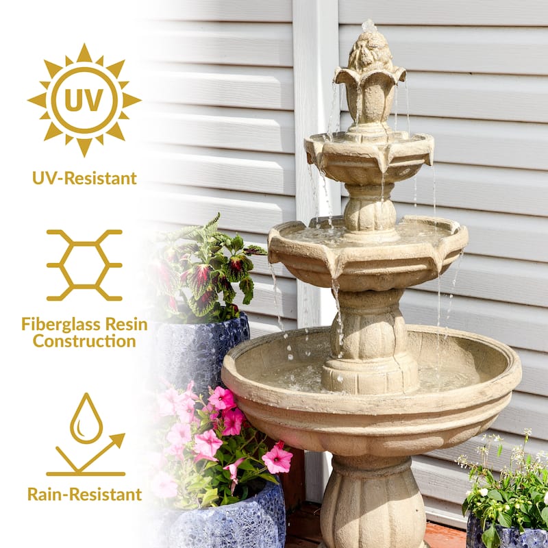 Sunnydaze 3-Tier Outdoor Water Fountain with Pump - 48" H