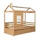 preview thumbnail 13 of 16, Wooden Twin Size House Bed Frame with Pull Out Twin Trundle Bed, Semi-enclosed House-shaped, Window, Guardrails - Unisex
