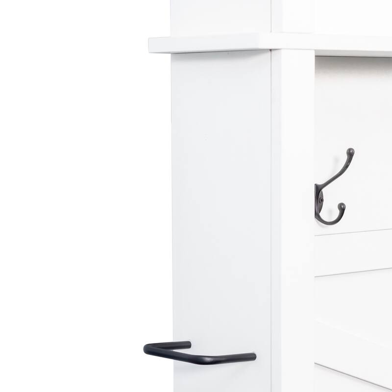 Hall Tree Entryway Bench with 6 Hooks, Rustic White Shoe Organizer with 16 Open Compartments for Mudroom