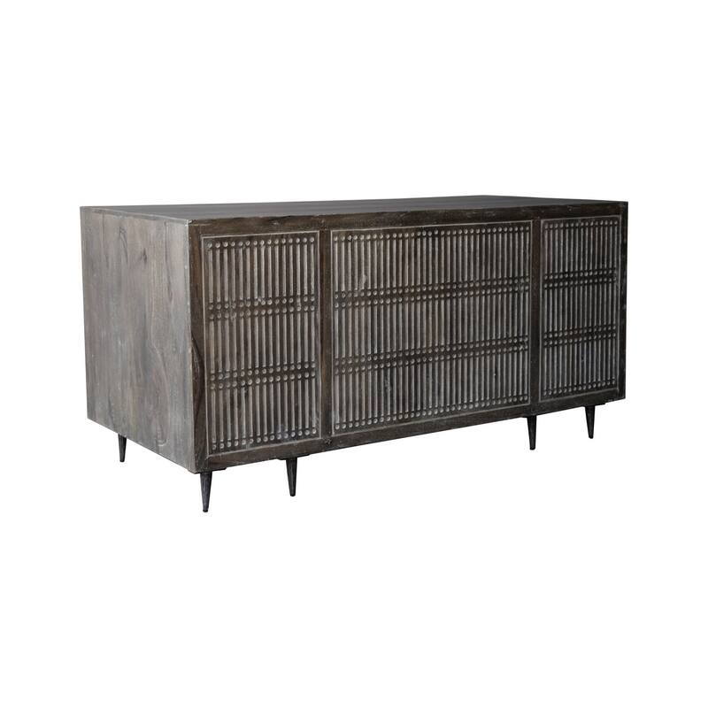 HomeRoots 64" Brown and Silver Solid Wood Executive Desk With Five Drawers