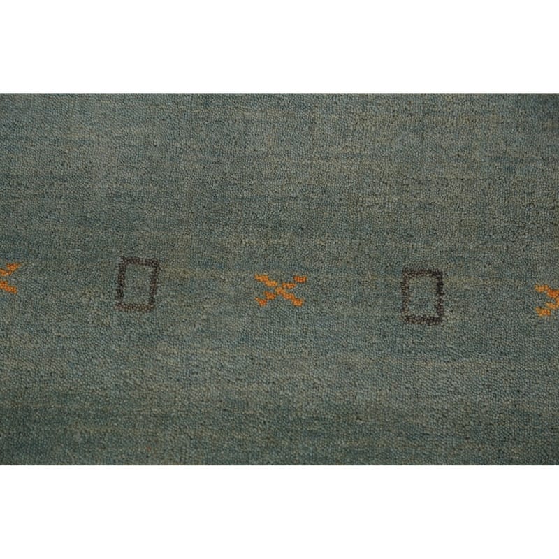 Aqua Green Gabbeh Oriental Area Rug Hand-Knotted Wool Carpet - 8'3" x 9'11"