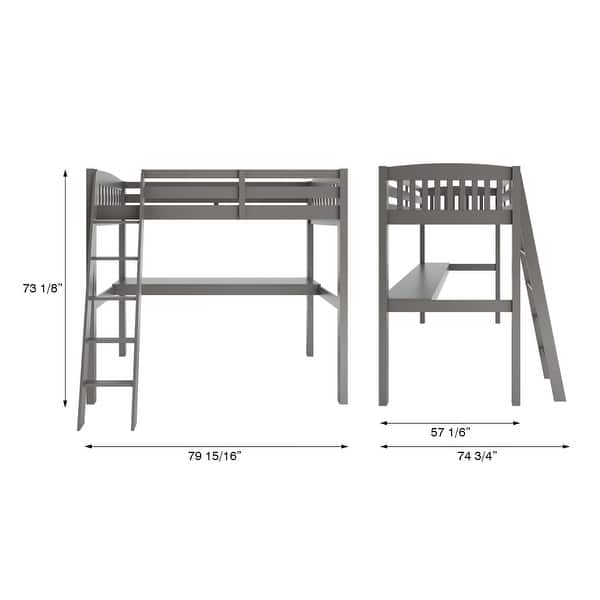 dimension image slide 0 of 2, Everest Grey High Loft Bed with Desk and Storage, with Stairs