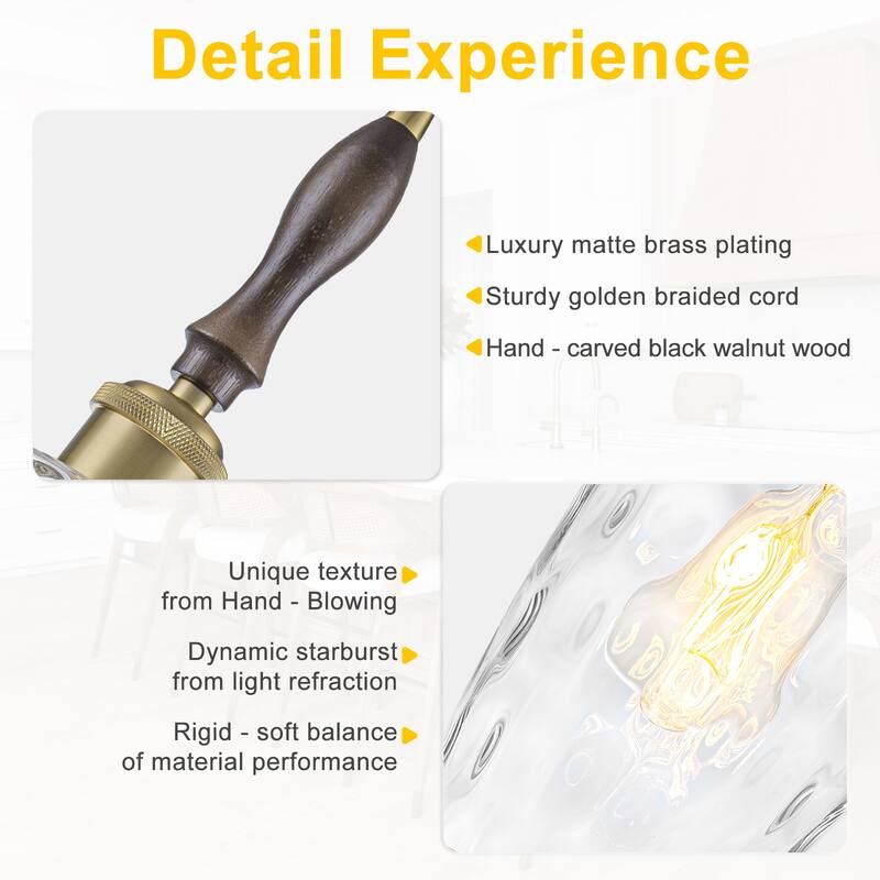 Modern 1-Light Brass Pendant Hammered Glass Shade Kitchen Lighting - Dia.6-in