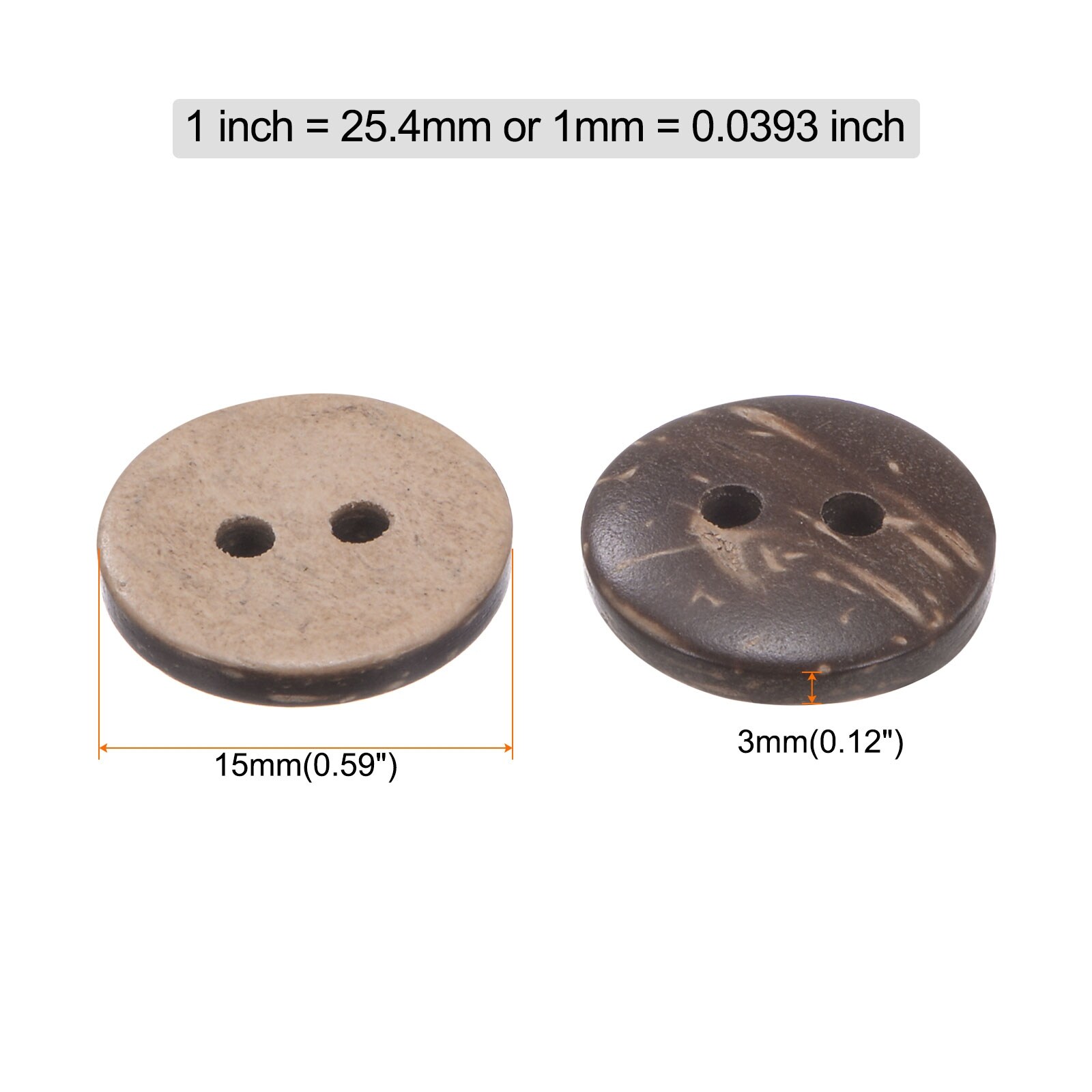 Sewing Button 2 Holes Wooden Round Craft Replacement Buttons for Clothing DIY Crafts Decoration - Brown
