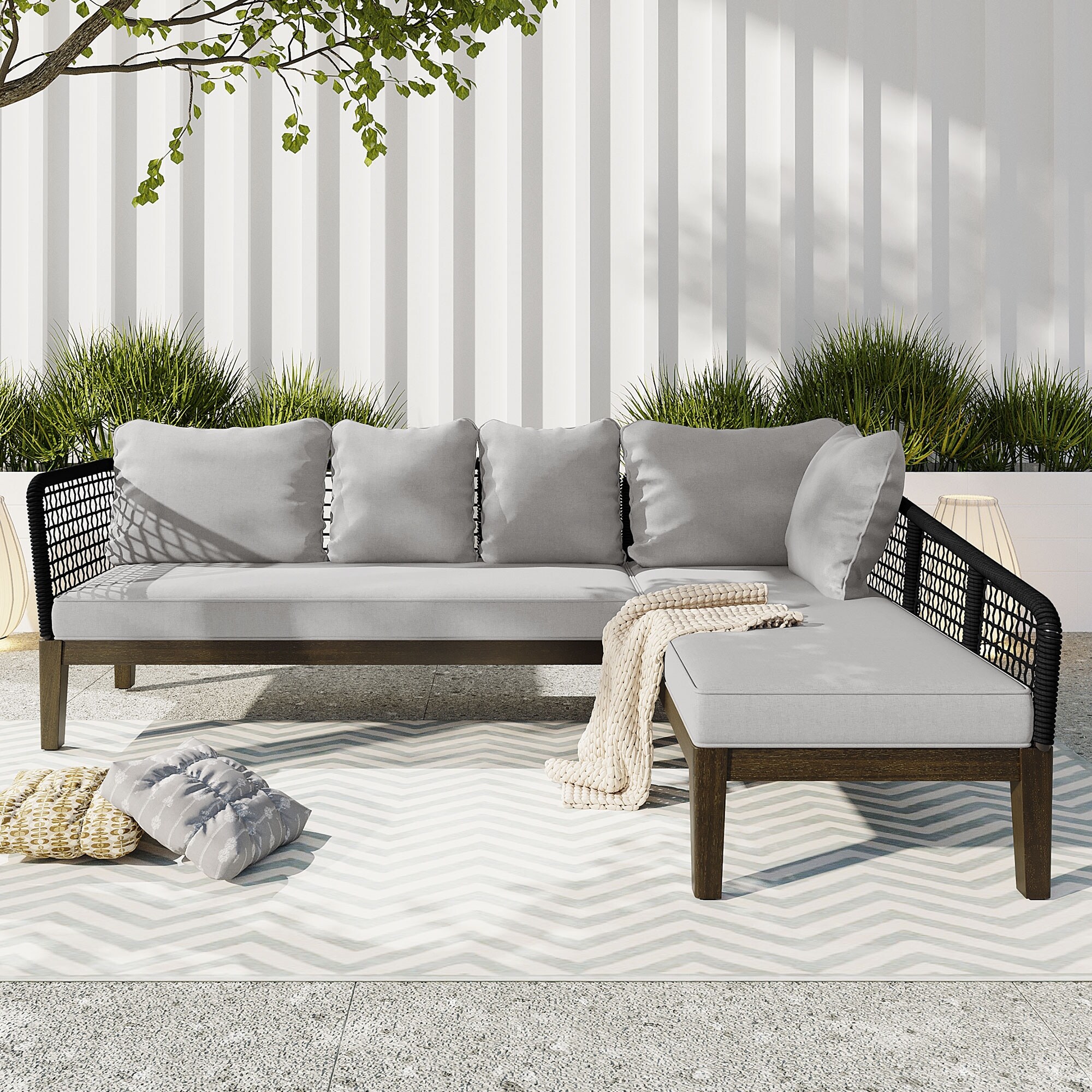 Modern 5-Person L-Shaped Patio Sofa Set Outdoor Seating Group with