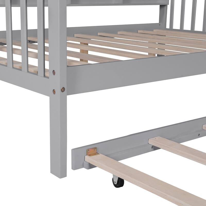Pine House Bed with Trundle & Storage Shelf