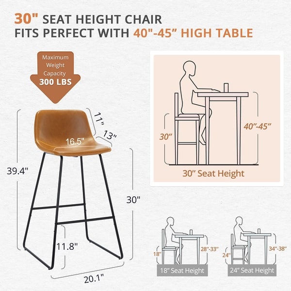 dimension image slide 7 of 9, LUE BONA Modern Faux Leather Metal Frame Counter Height Bar Stools (Set of 4)