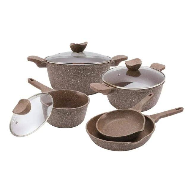Country Kitchen Non-Stick Cast Aluminum Cookware Set - Durable Kitchen Cookware for Everyday Cooking, 6-11 Pc - Chocolate Brown - 8 Piece