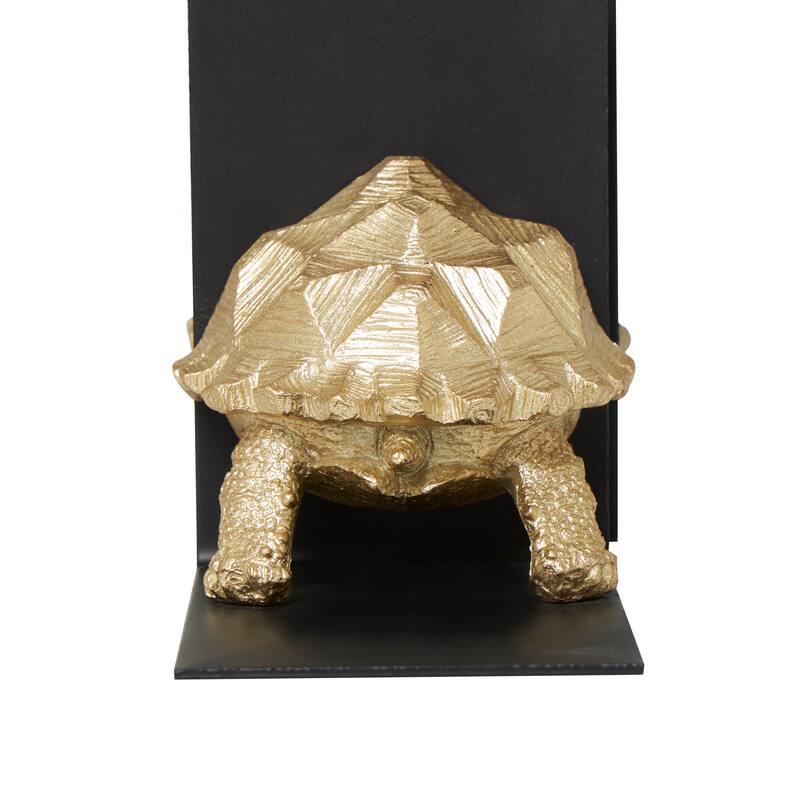CosmoLiving by Cosmopolitan Brass Polystone Turtle Decorative Bookends with Black Stands (Set of 2)