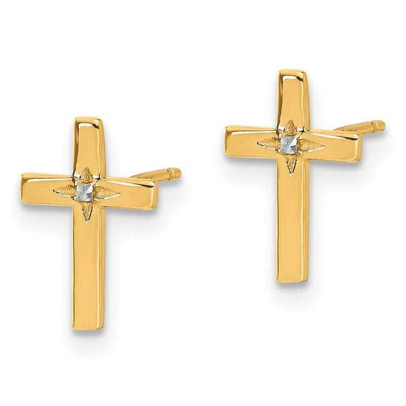Curata 14k Yellow Gold White Rhodium Cross Post Earrings - 11.2x7.7mm