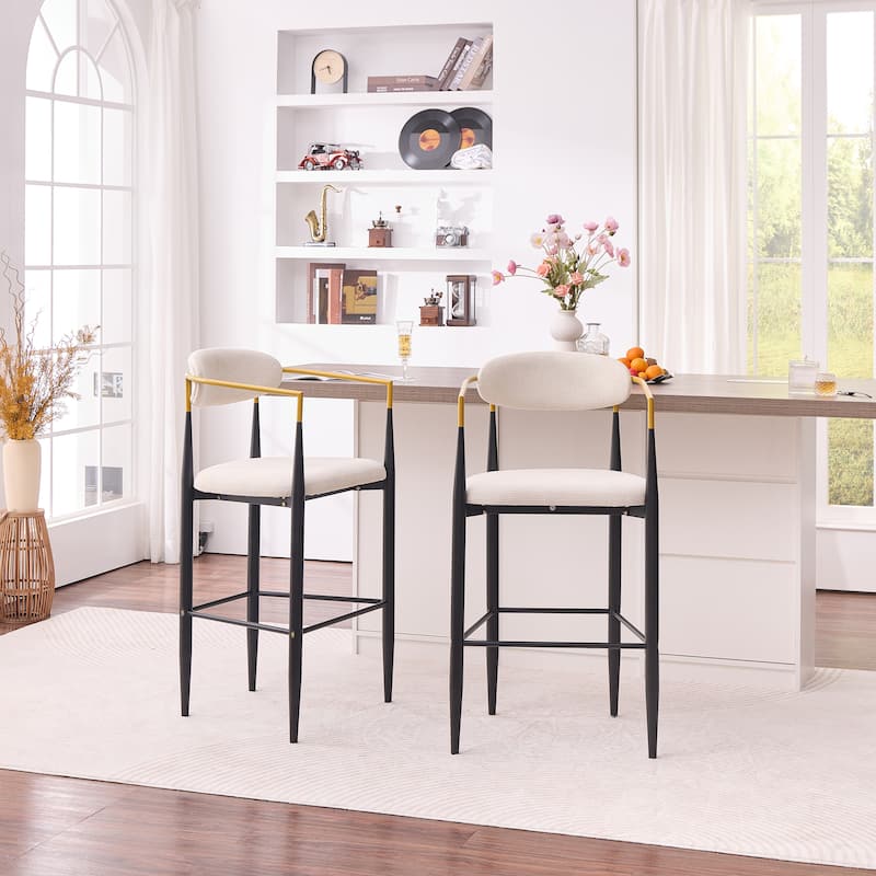 Modern Upholstered Bar Stool with Gold-Accented Armrests - 23" Seat Height,Ergonomic Design for Kitchen Island,2PCS/CTN