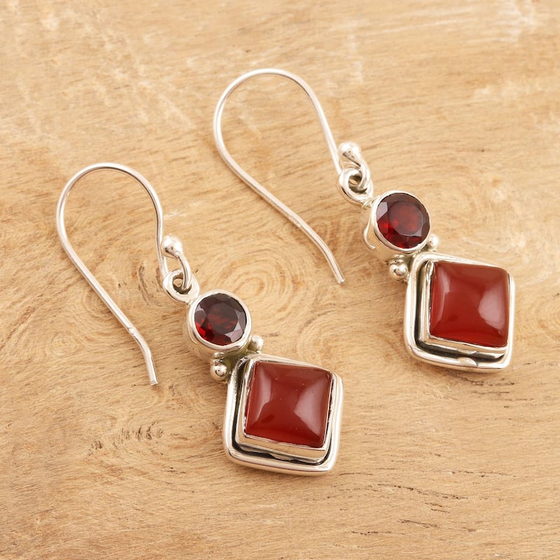 NOVICA Soaring Kite, Garnet and carnelian dangle earrings