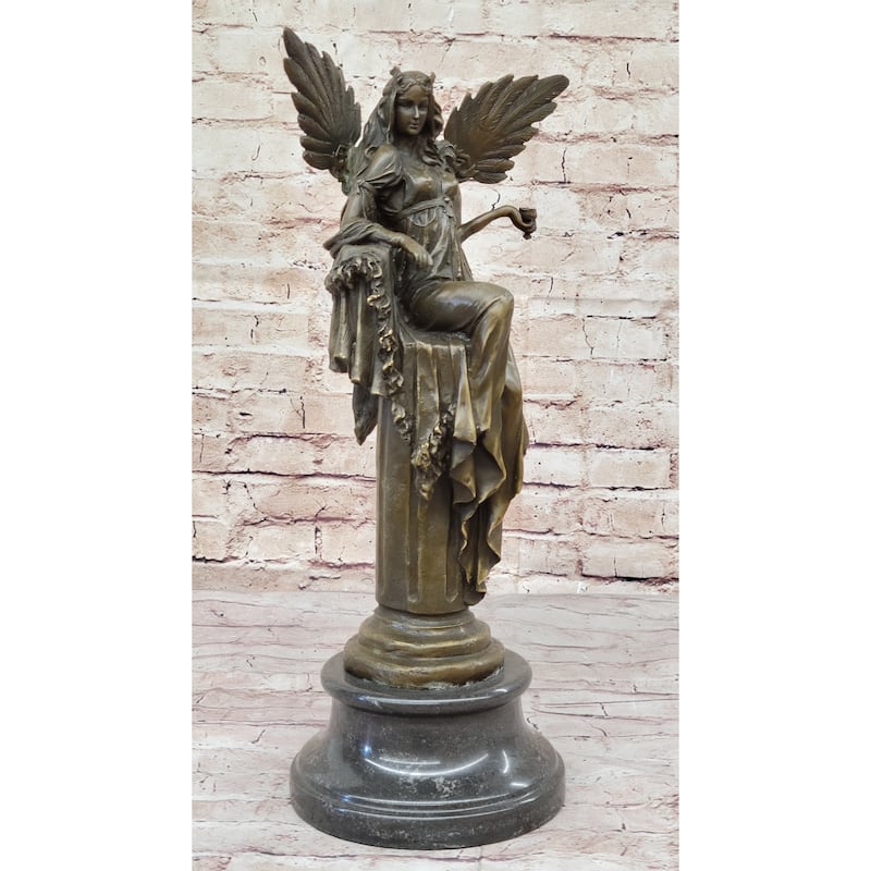 Mythical Fantasy Winged Goddess Angel Queen On Throne - Bronze Original Art Sculpture