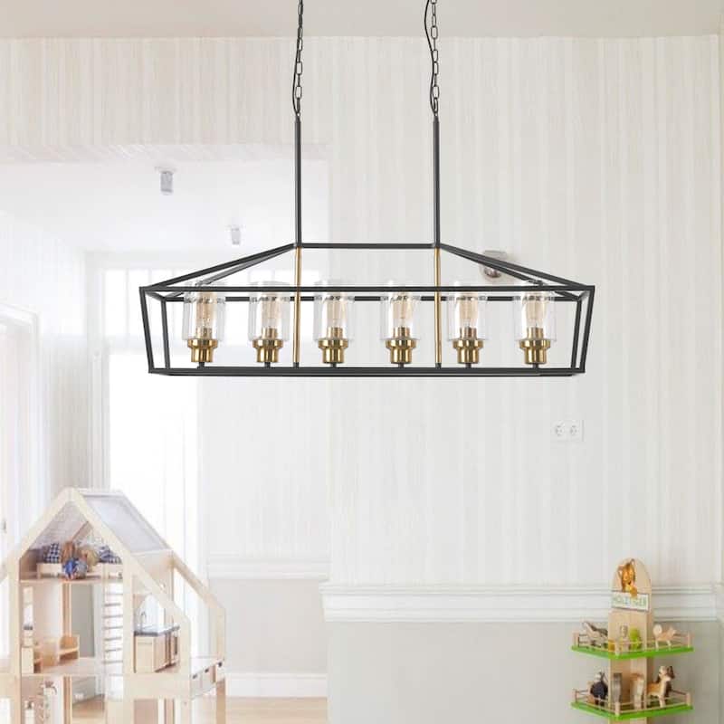 6-Light Farmhouse Chandelier Light Fixture Kitchen Island Pendant Lighting Black Metal Finishd