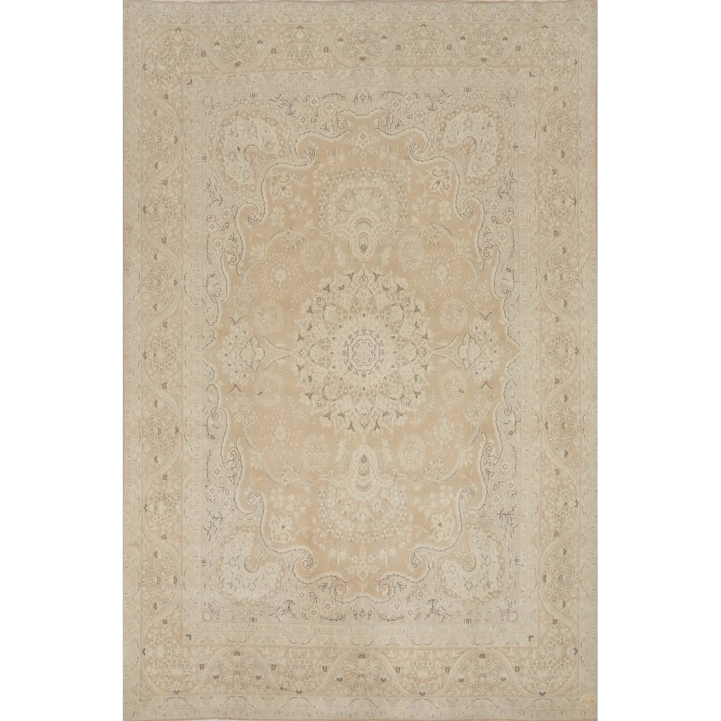 Hand Knotted Oriental 100% Wool Carpet Traditional Floral Beige & Ivories Kerman Area Rug - 12' 10'' X 9' 7''