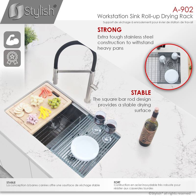 16 3/4" Dark Gray Workstation Sink Roll-up Drying Rack/Trivet